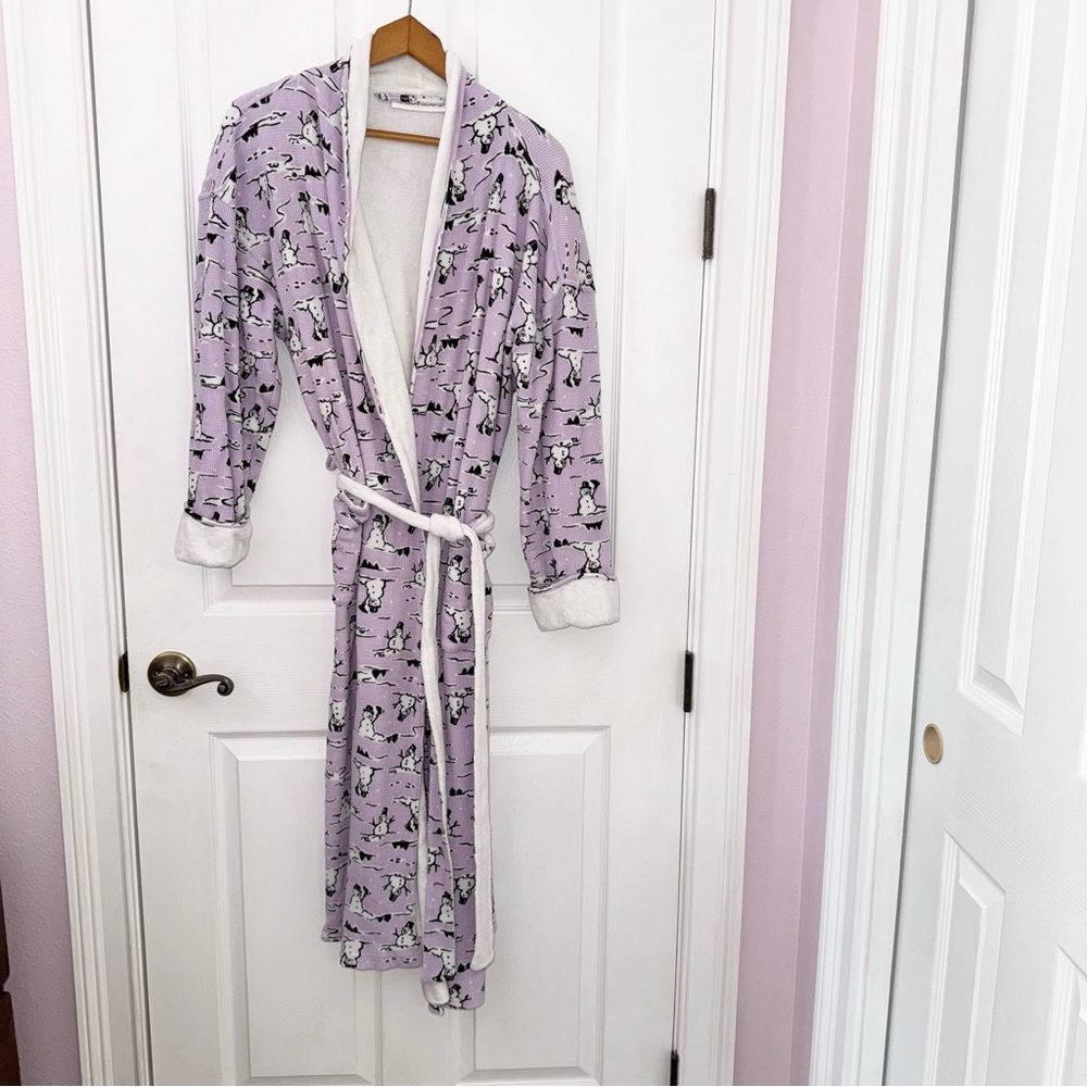 Victoria’s Secret Purple & White Snowman Print 100%Cotton Long Belted Robe Large